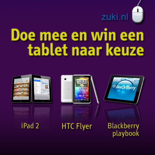 Win een iPad, HTC Flyer of Playbook